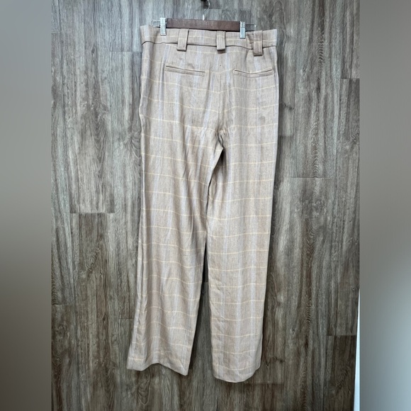 NWT A.L.C. Linen Blend Straight-Leg Pants in Tawny Plaid - Picture 3 of 10